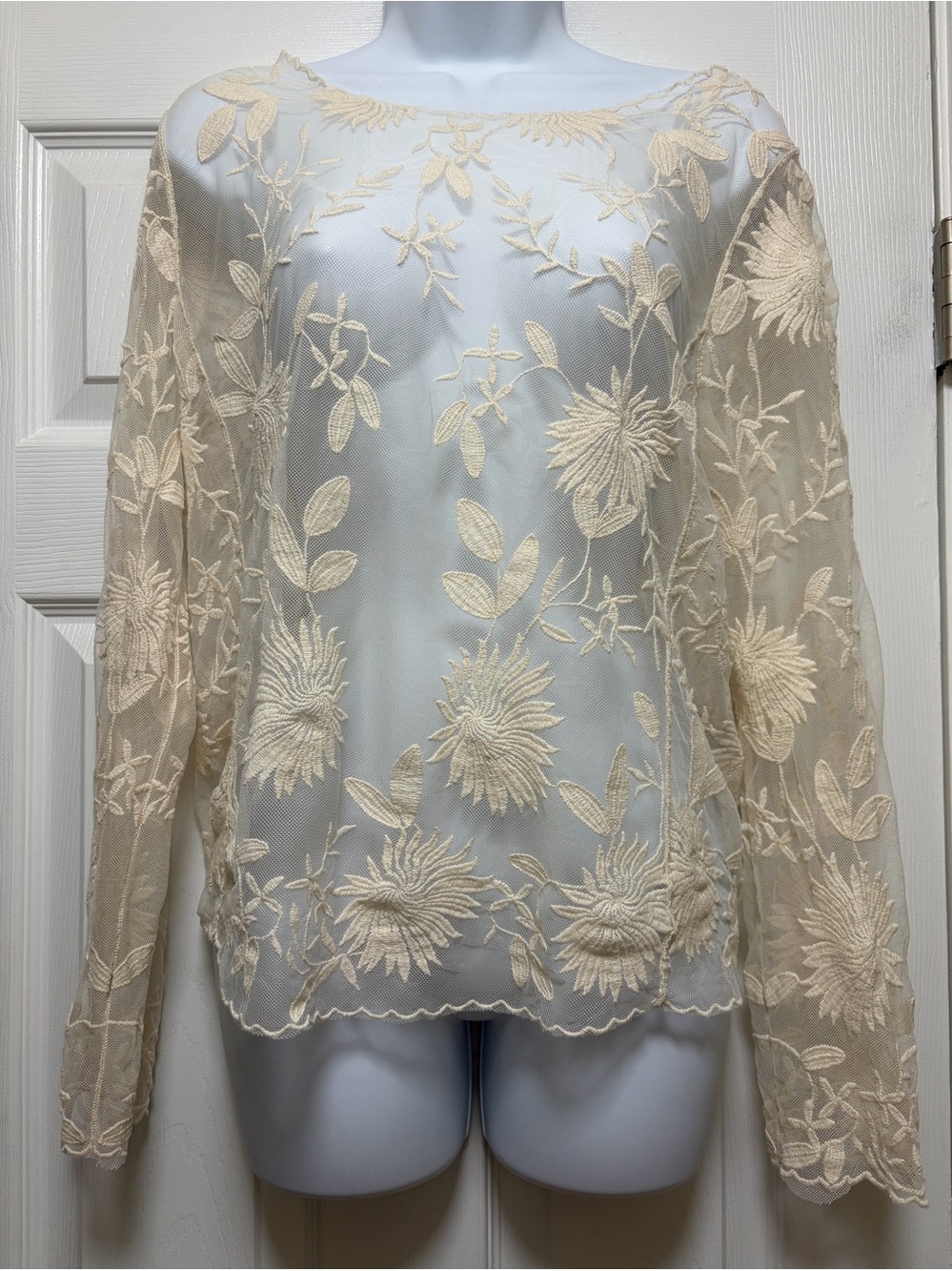 Hollister Sheer Floral Embroidered Blouse - Cream